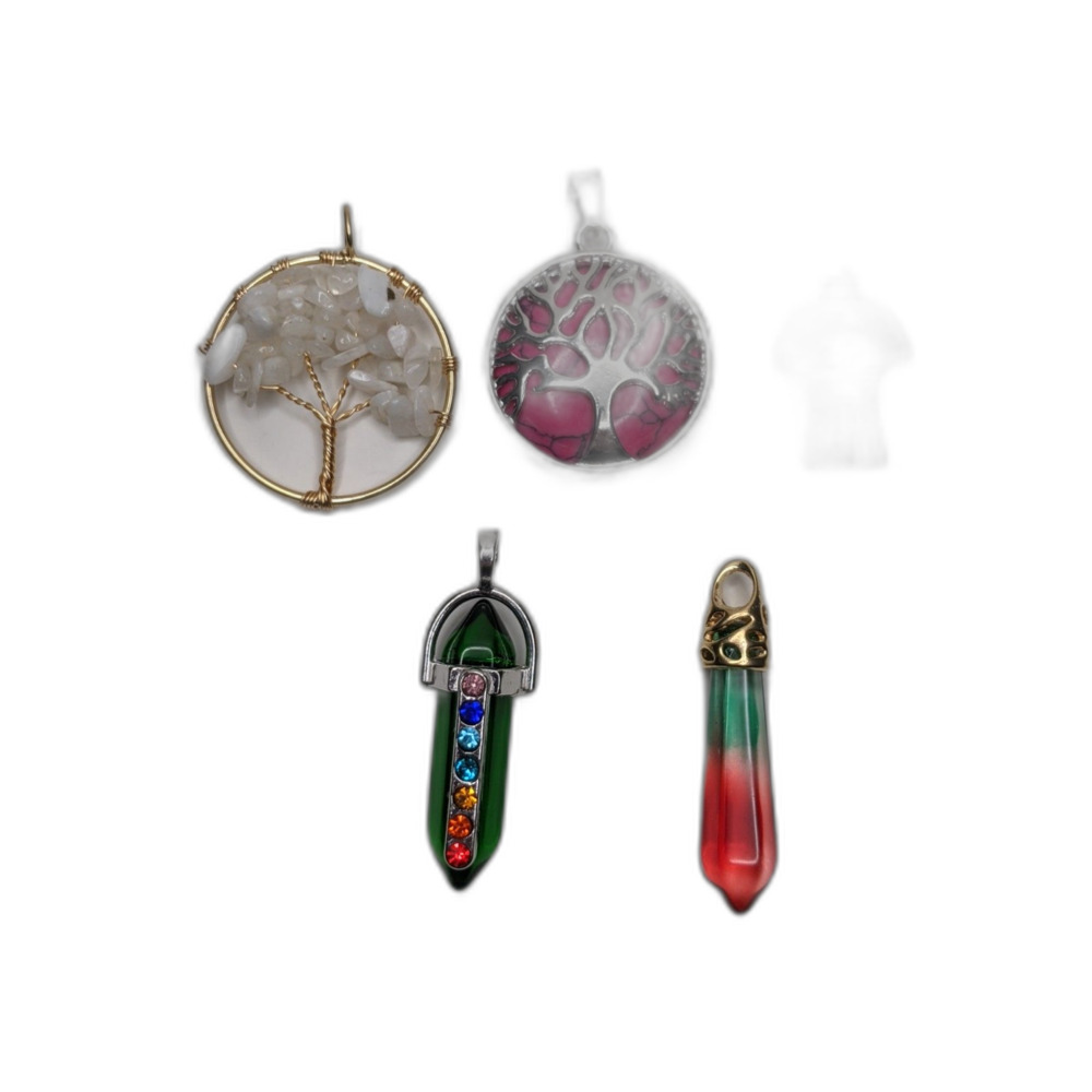 Lot Of 5 Pendants For Jewelry Making Supply Tree Of Life Points Gemstones Glass